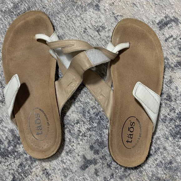 Taos Perfect Sandals Womens Size 8 White Leather Toe Loop Strappy PRF-14050 - Picture 4 of 8